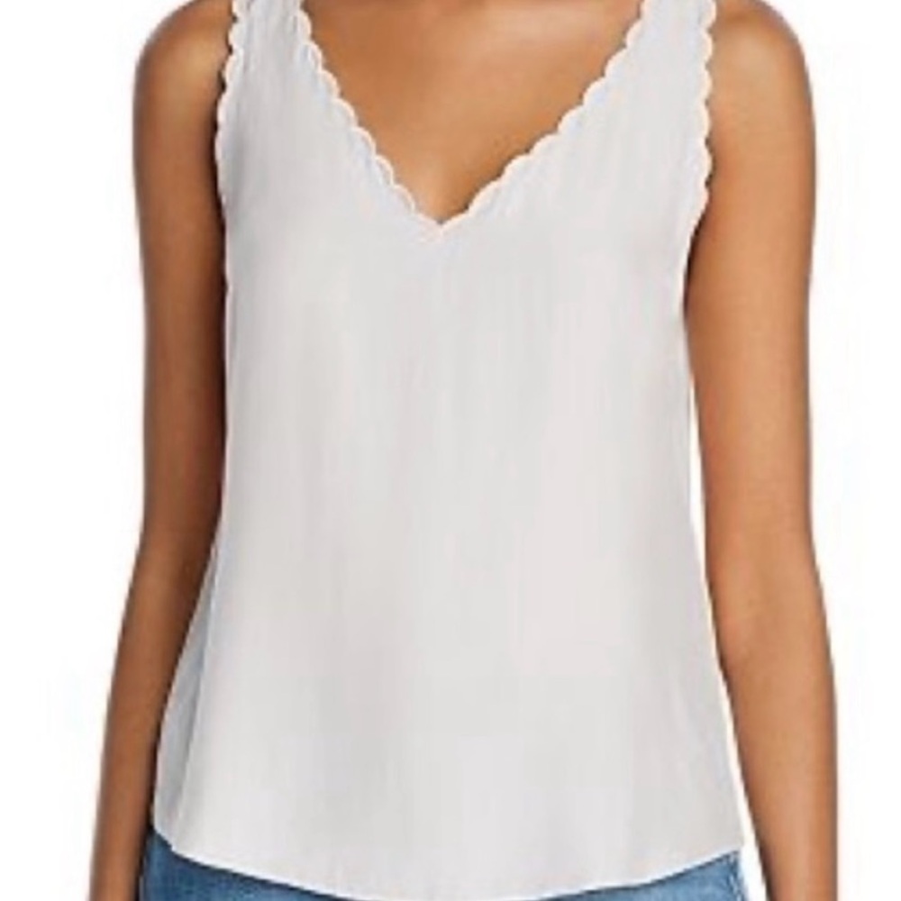 Rebecca Taylor Silk Scalloped V-Neck White Top